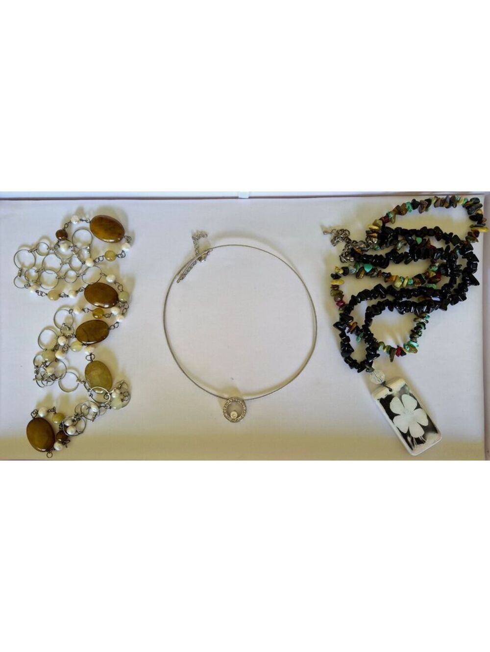 Vintage Agate and Silver-tone Necklace Lot of 3